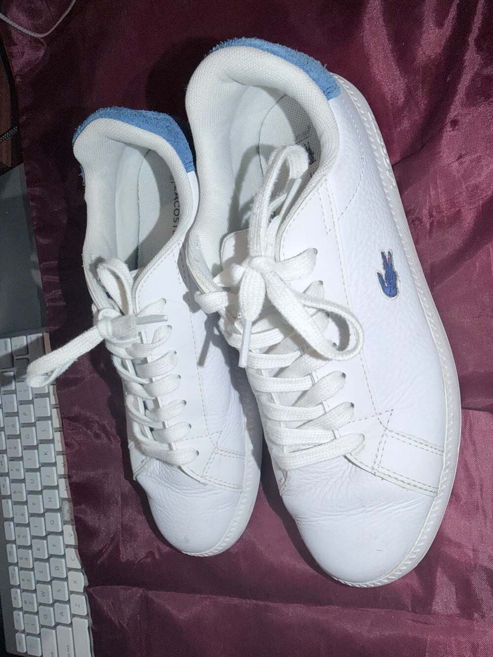 Lacoste Graduate White Leather Sneakers with Blue Suede Heel